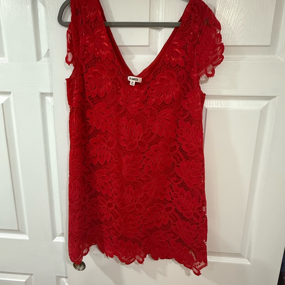 Fashion Bug Vibrant Red Lace Blouse